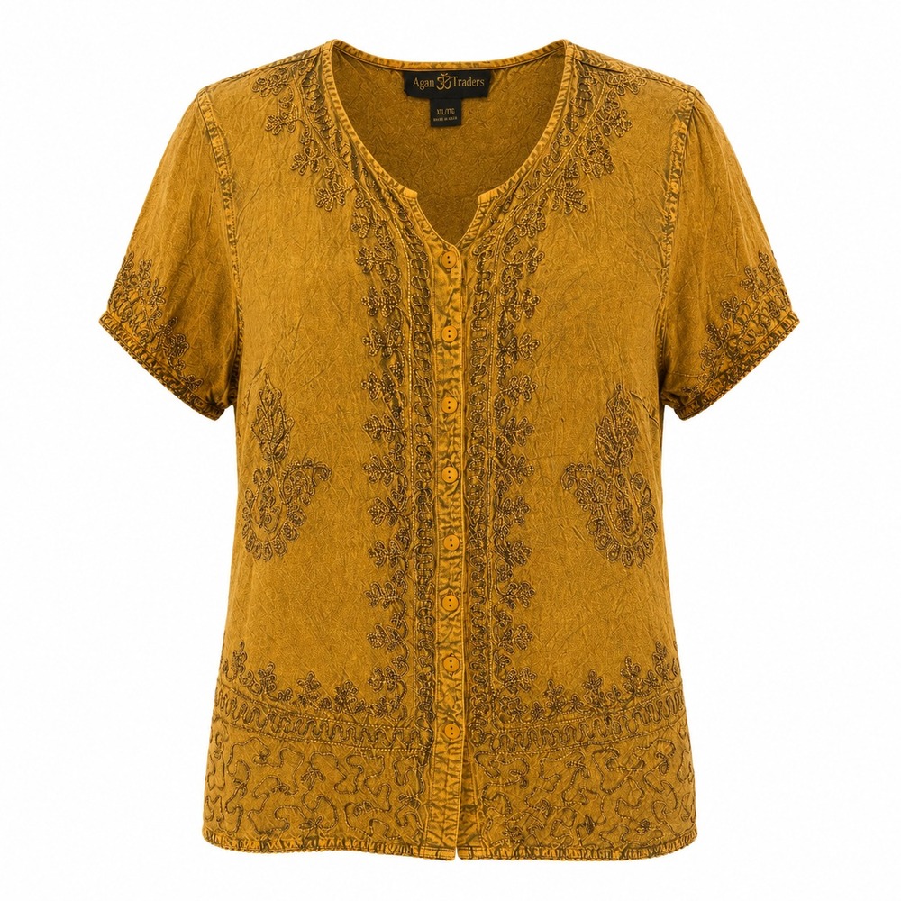 Agan Traders Festival Ren Faire Embroidered Boho Tunic Top Women XL 1X  Artisan